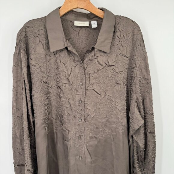 Chico's 4 Women's Textured satin Blouse tunivc Size 2x plus Brown long sleeve - Picture 7 of 10